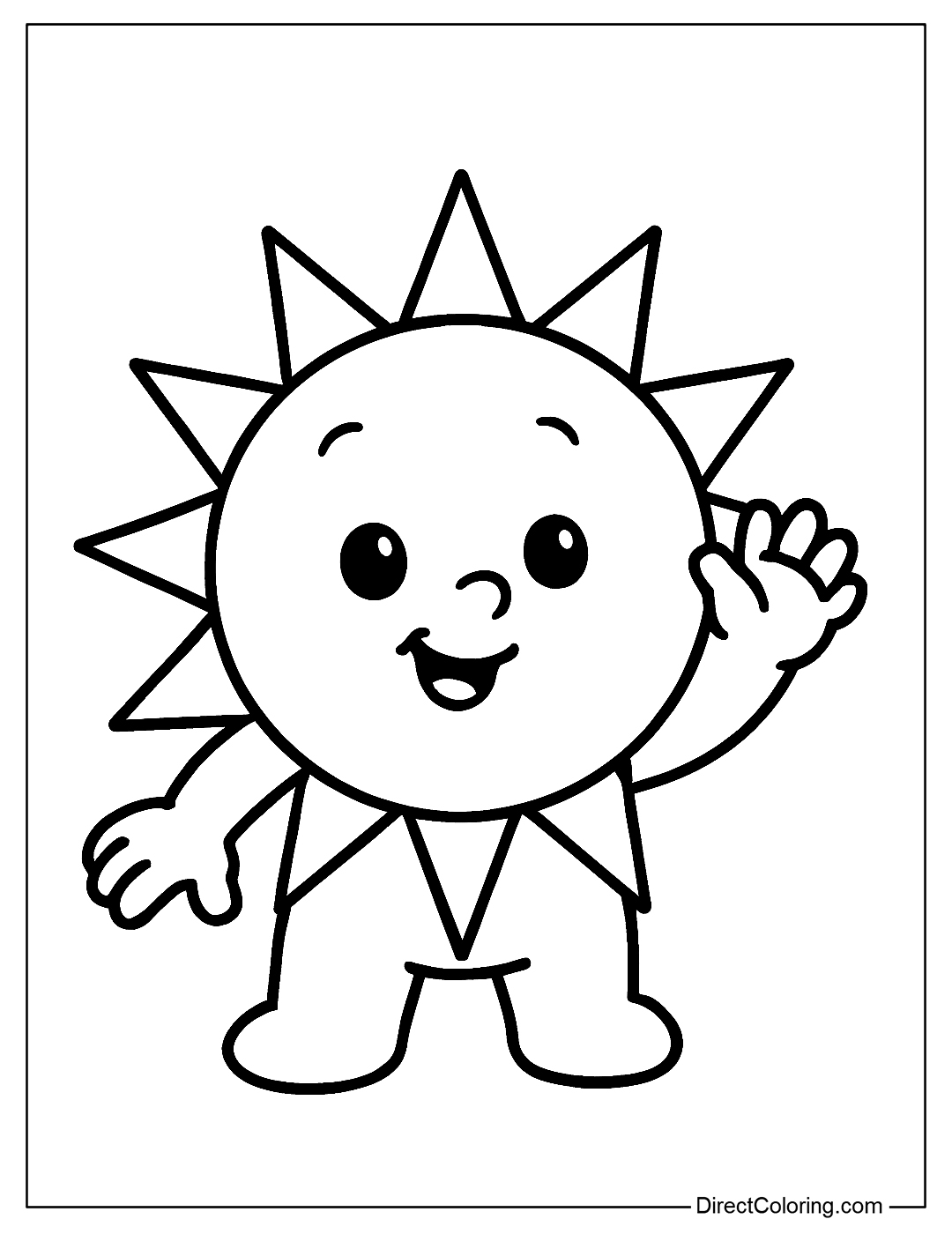 baby Sun coloring page waving, simple strokes, cute shape